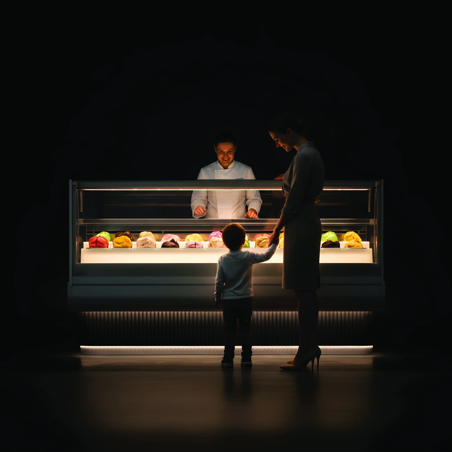 Витрина QUADRO с производителем gelato и клиентами