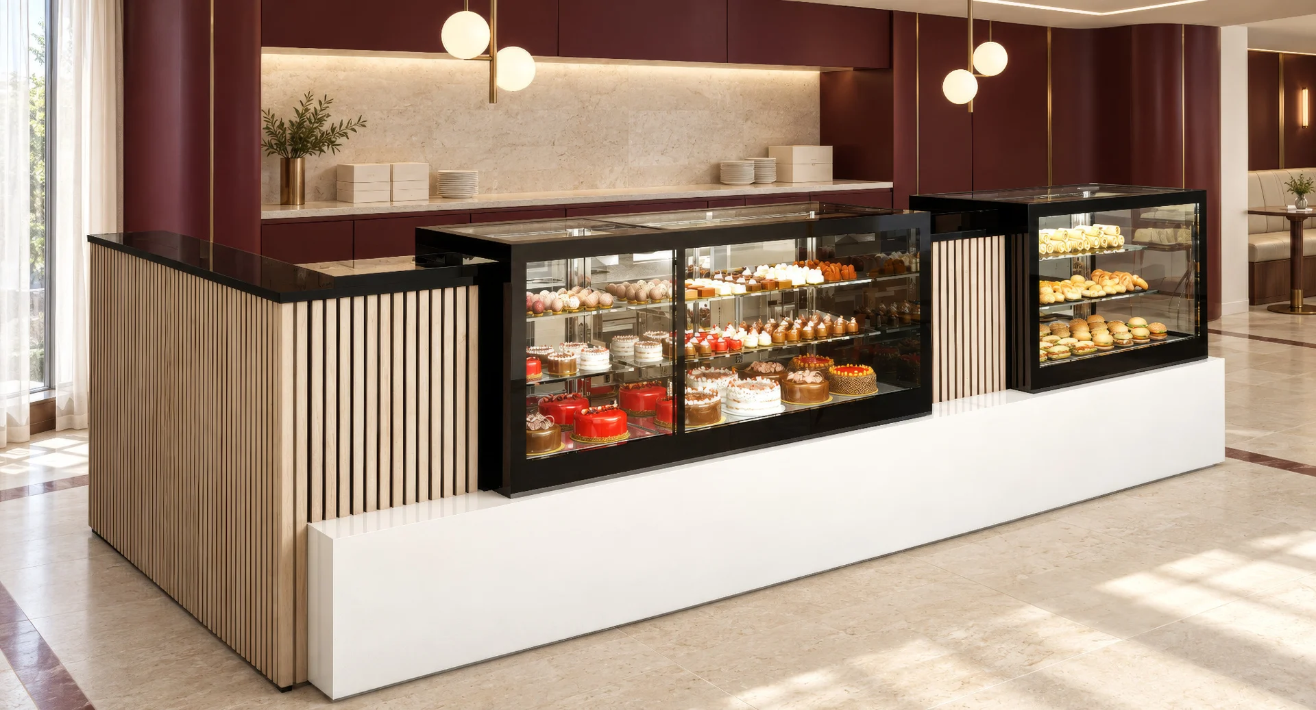 Black glass LUDUS integrated into a white stone counter