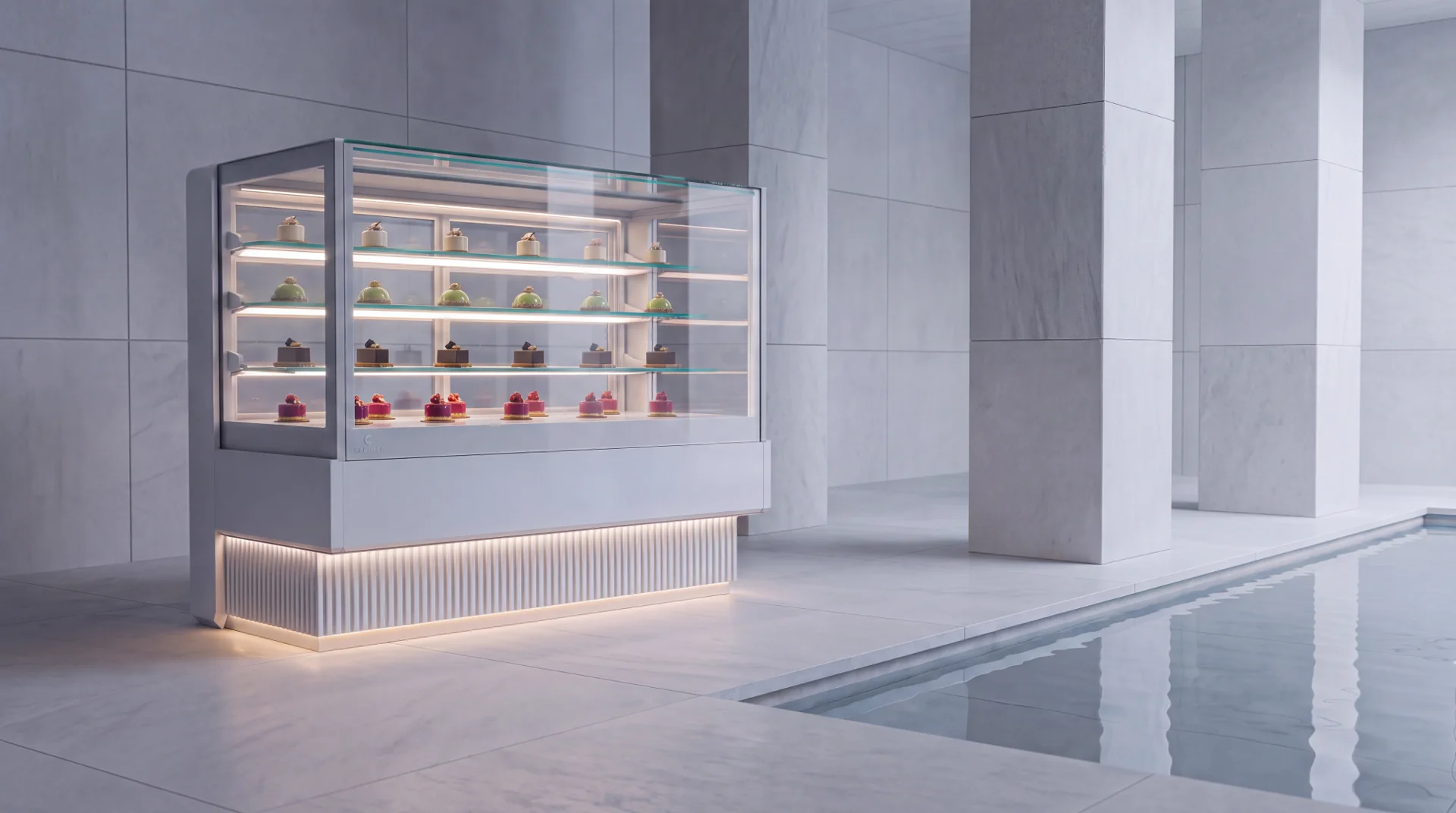 LUDUS white display case in a quiet architectural interior