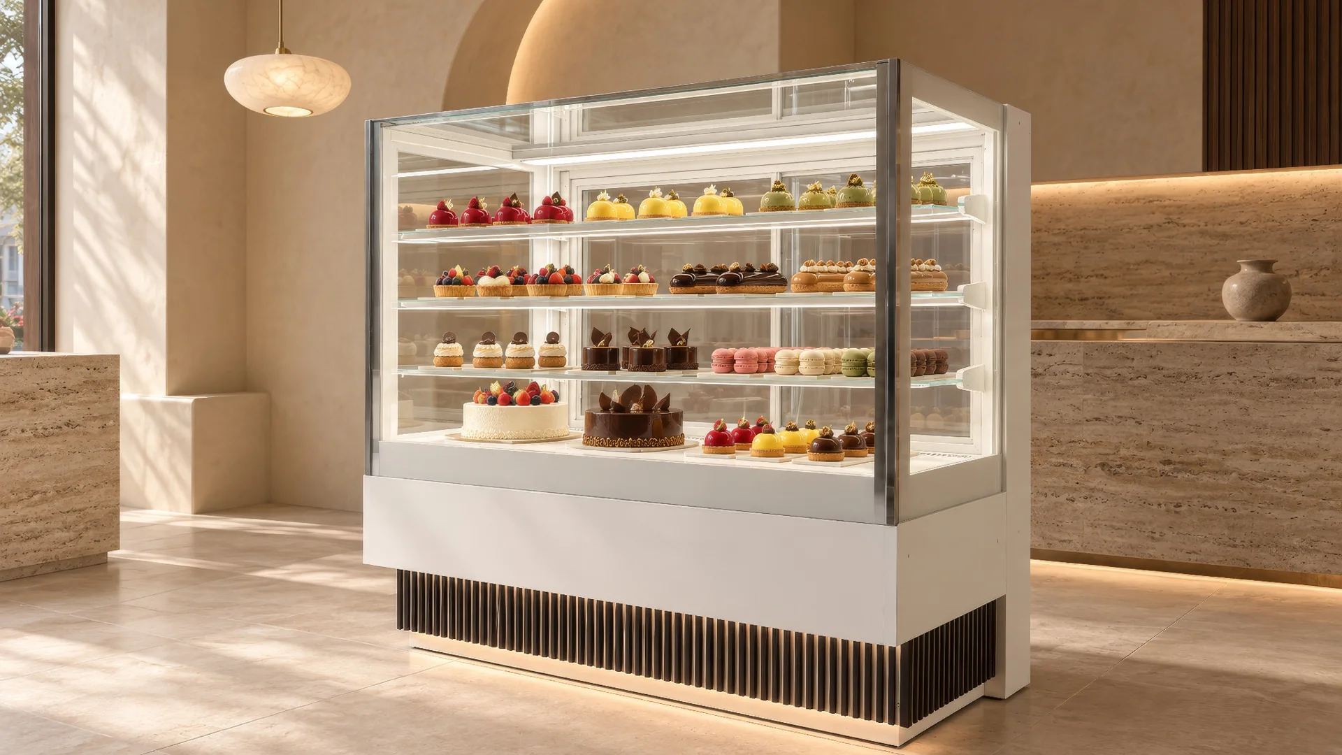 LUDUS refrigerated showcase with products displayed across illuminated shelves